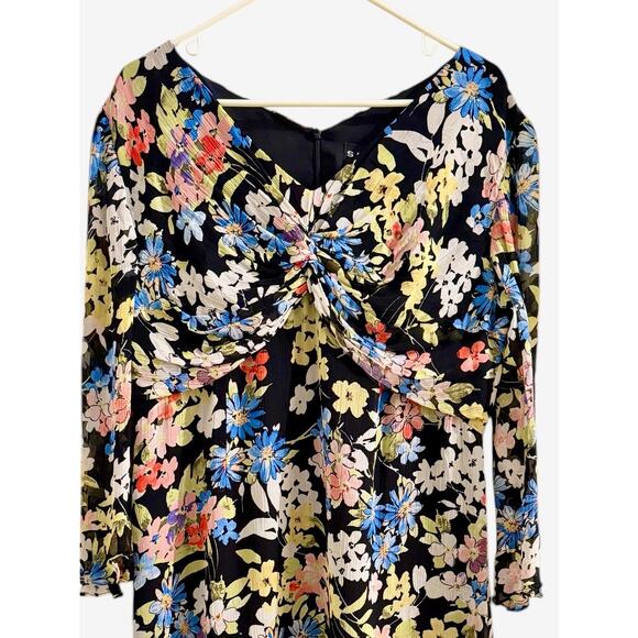 Shani Women’s 14 Floral Twist Bodice Flowy Midi Dress 3/4 Sleeves Career Party - Picture 4 of 5